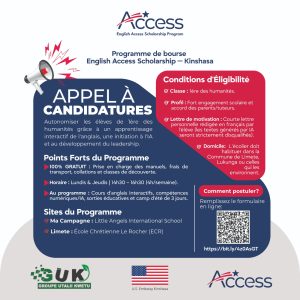English Access Scholarship Program DRC, postulez maintenant. Deadline 25 octobre 2026